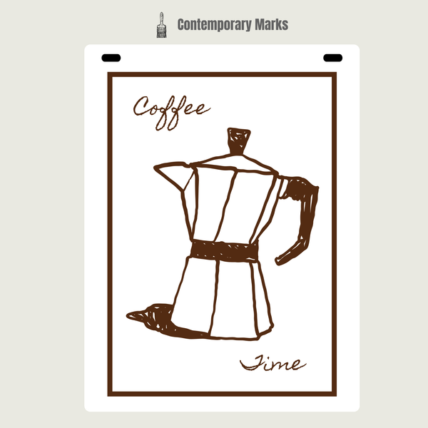 Illustration of a coffee maker with 'Coffee Time' text and moka pot
