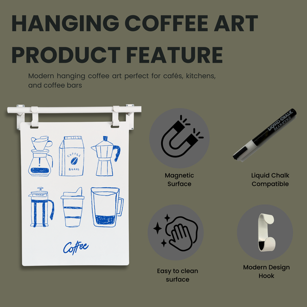 Hanging coffee art product sign features