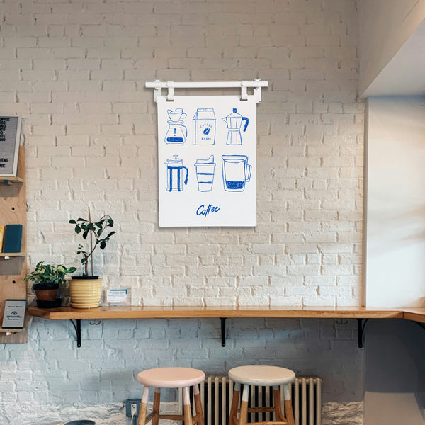 modern coffee essential artwork design in a coffee shop setting