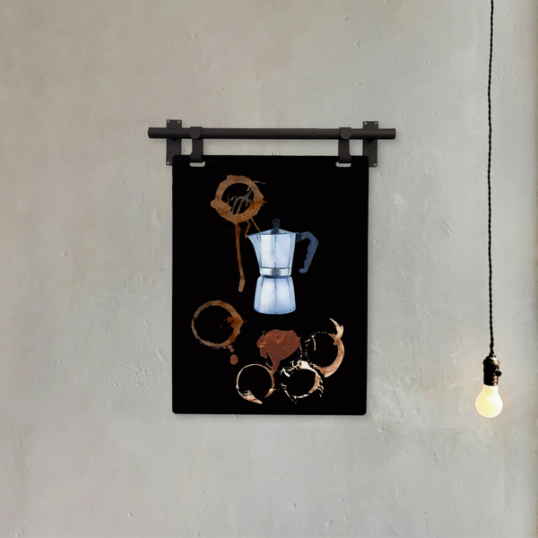 spill coffee artwork minimalist design with concrete background