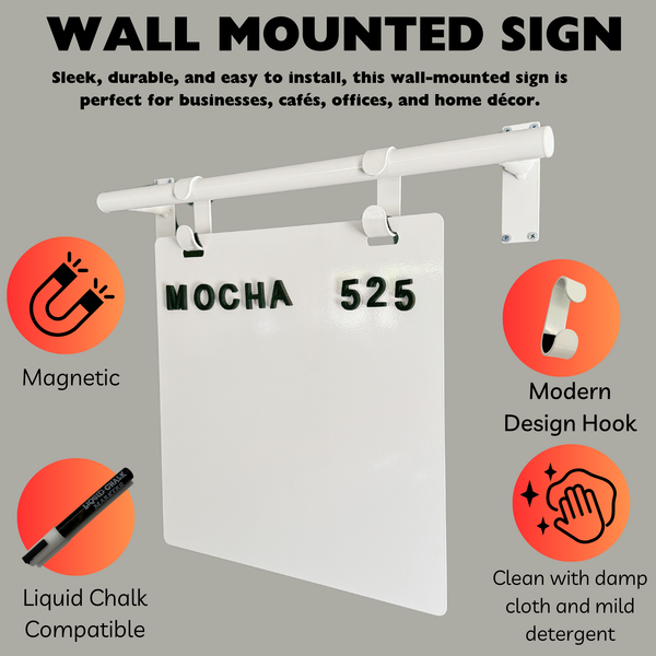 Contemporary Marks Wall Menu Board Product Highlight Features in white
