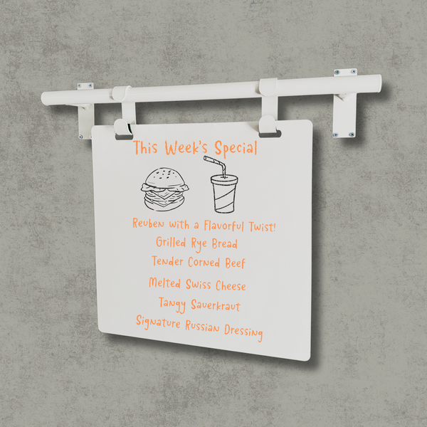 Contemporary Marks Wall Mounted Sign for weekly special in white frame with white board