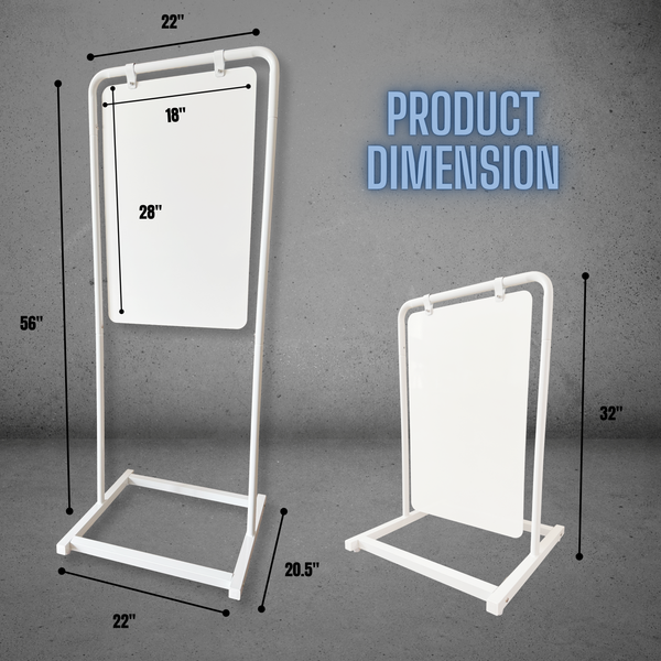 Product Dimension Specification for Contemporary Marks Swing Sign in both short and tall configuration in white