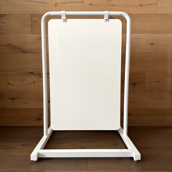 White metal swing stand with a white board in 32"H configuration