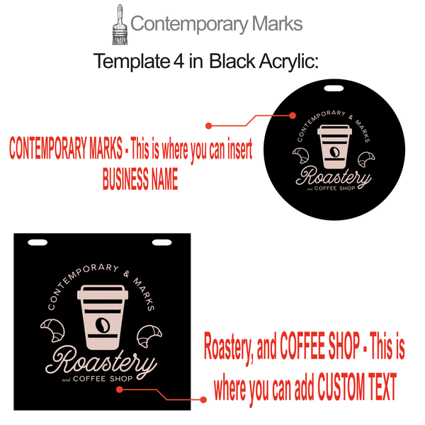 Contemporary Marks pre-set templates in black acrylic for roaster in 12x12 and 15x15 black acrylic