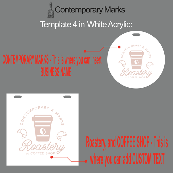 Contemporary Marks pre-set templates in black acrylic for roaster in 12x12 and 15x15 in white acrylic