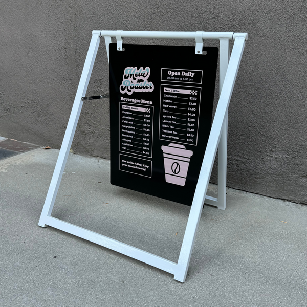 Modern Metal 24x30 Magnetic Surface Chalkboard menu sign in Black with White Board