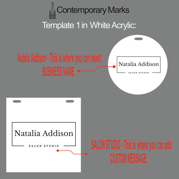 Contemporary Marks pre-set templates for modern office sign in 12x12 and 15x15 in White Acrylic
