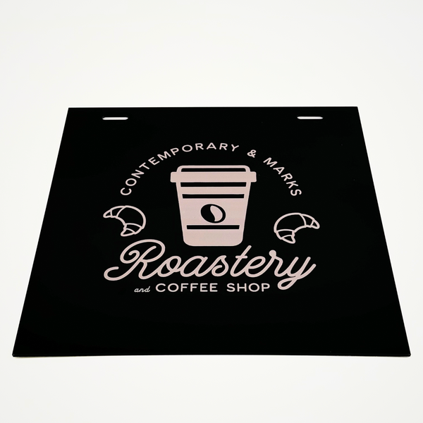 Hanging Roaster coffee shop acrylic storefront sign in 15x15 black