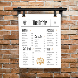 Contemporary Marks Custom Hanging Menu Sign Teddy & Bar Menu