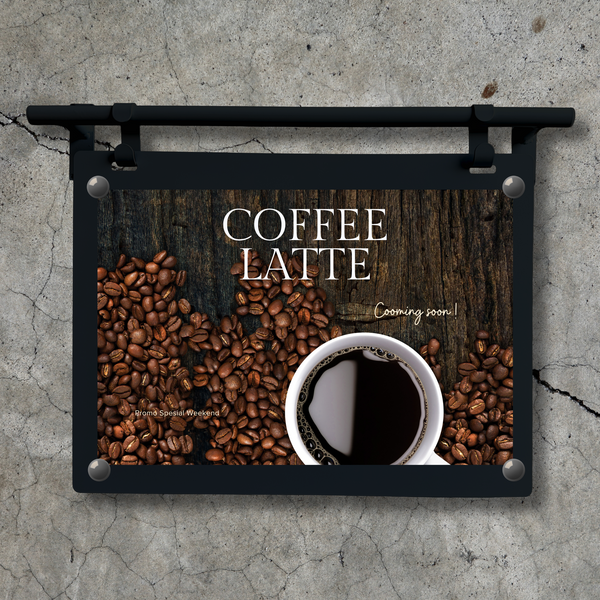 Magnetic Chalkboard Hanging Sign in landscape orientation with black frame and black board