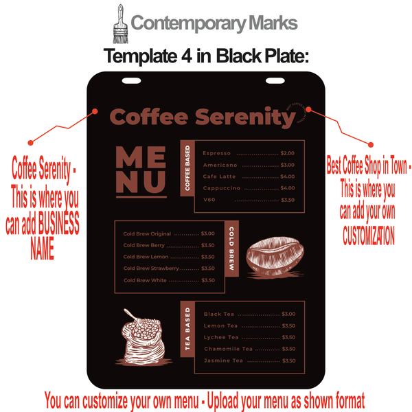 Contemporary Marks pre-set coffee shop magnetic menu board templates for hanging menu sign in black