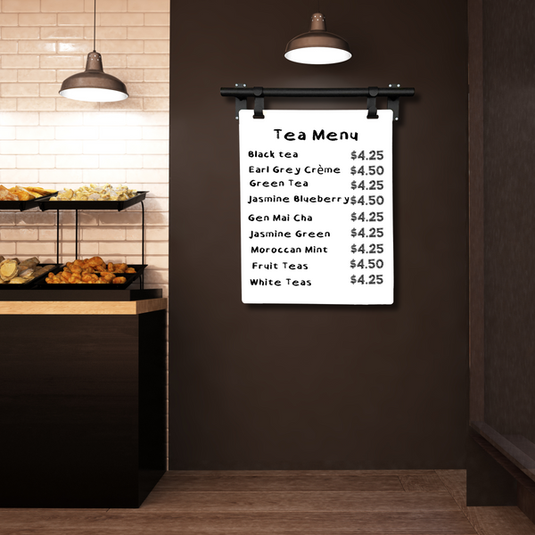 Contemporary Marks Minimalist Style Cafe Tea Menu Sign - Black Frame with White Board