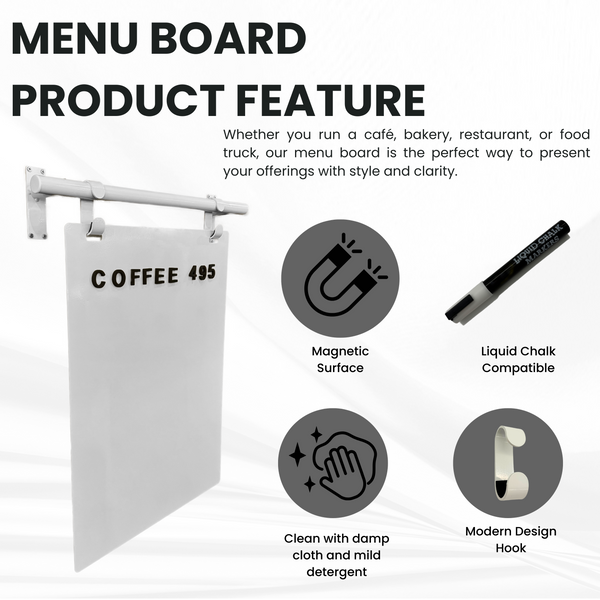 Modern Menu Board Product Features - White Frame with White Board
