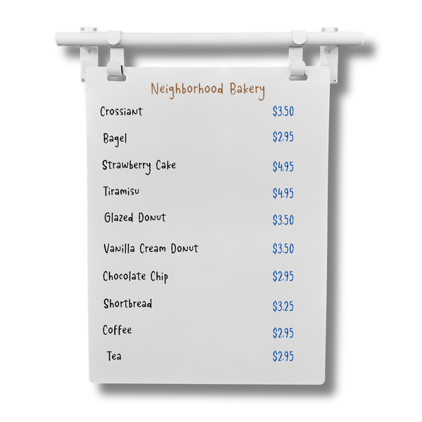 Modern Style Bakery Shop Price Menu in White Frame with White Board