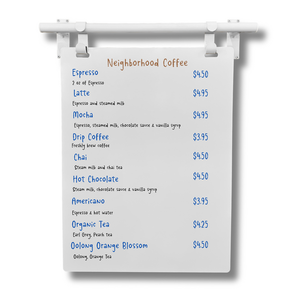 Contemporary Marks Minimalist Style Coffee Shop Sign - White Frame with White Board