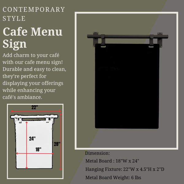 Contemporary Marks Minimalist Style Menu Sign Dimension Reference - Black Frame on Black Board