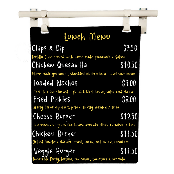 Restaurant Shop Menu Board in White Frame with Black Board