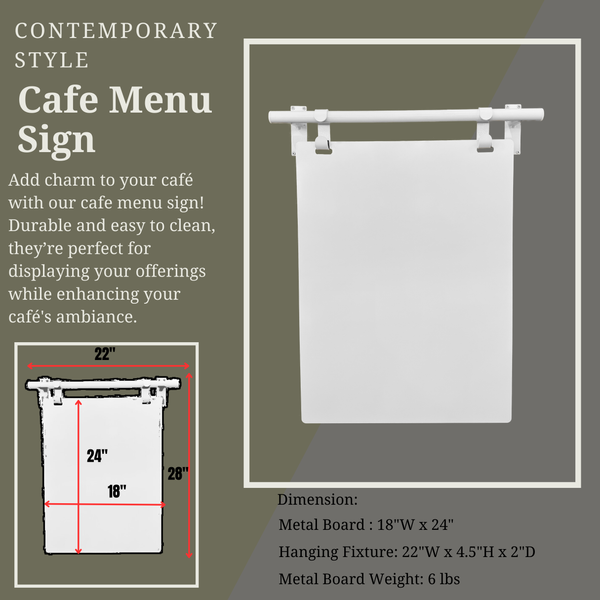 Contemporary Marks Cafe Menu Sign Dimension Reference - White Frame on White Board