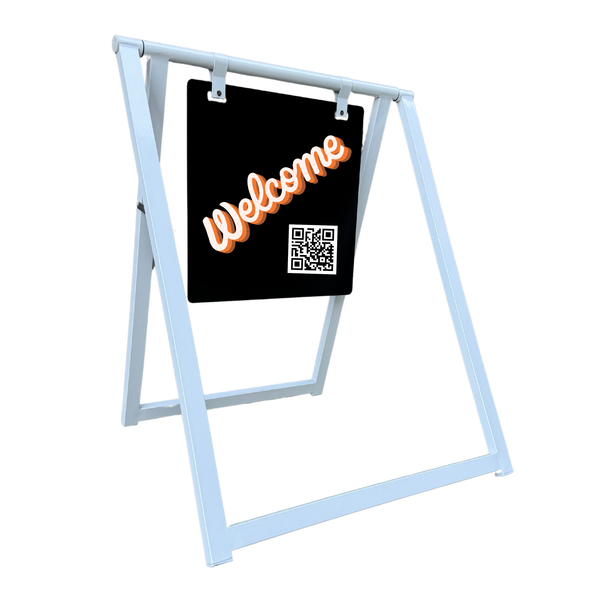 Welcome modern sign frame with 'Welcome' and QR code