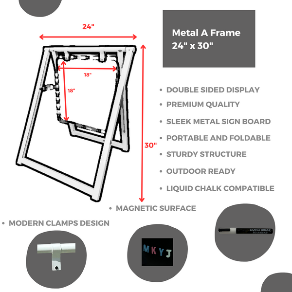 Metal A Frame 24x30 Magnetic Surface Chalkboard sidewalk sign feature highlights