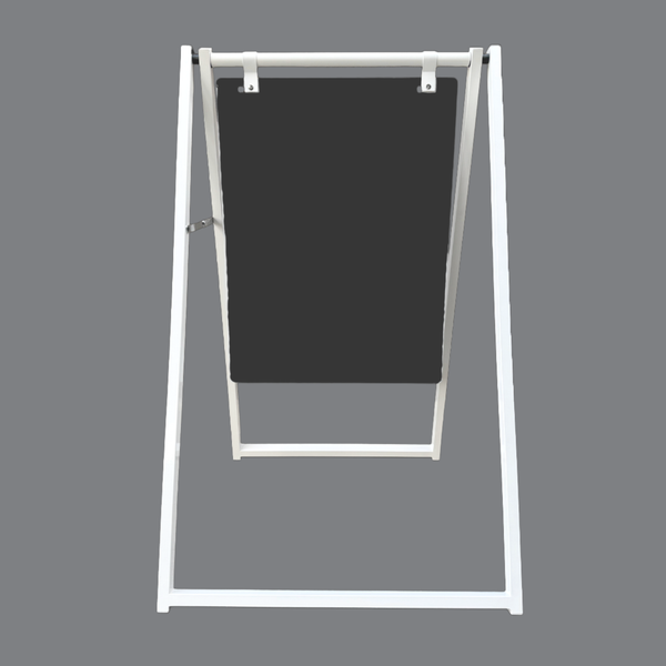 White a-frame business sign with black metal board