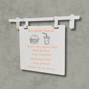 Contemporary Marks Wall Mounted Sign for weekly special in white frame with white board