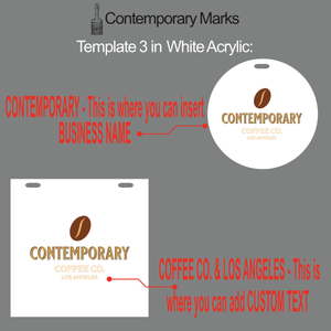 Contemporary Marks pre-set templates for custom hanging Coffee Co. business in black acrylic