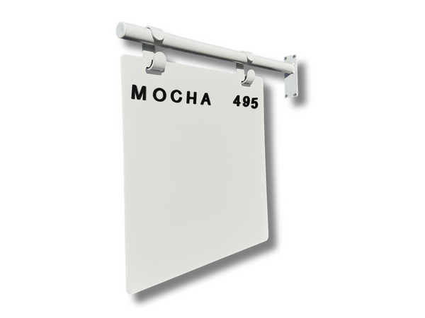 Business hanging sign double sided surface with coffee menu in white frame with white board