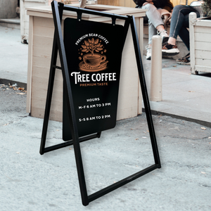 Large Metal 24x38 Sandwich Magnetic Menu Board with Doubled Sided Print - Tree Coffee
