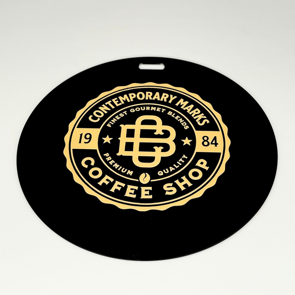 Personalized metal chalkboard plate in 12x12 black for coffee shop