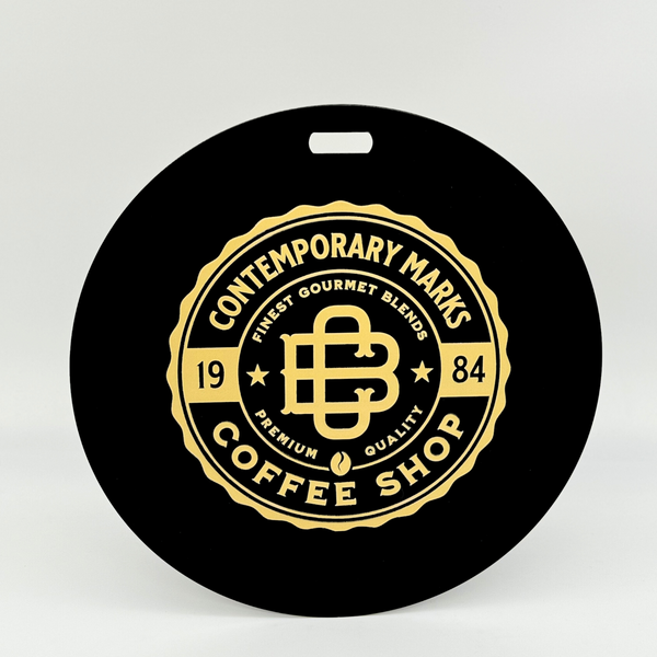 Custom metal chalkboard plate in 12x12 for coffee shop