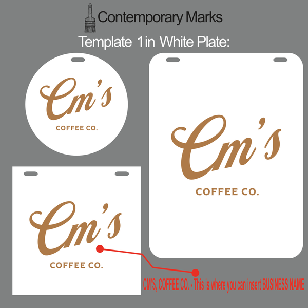 Contemporary Marks pre-set templates for coffee shop with metal white chalkboard plate