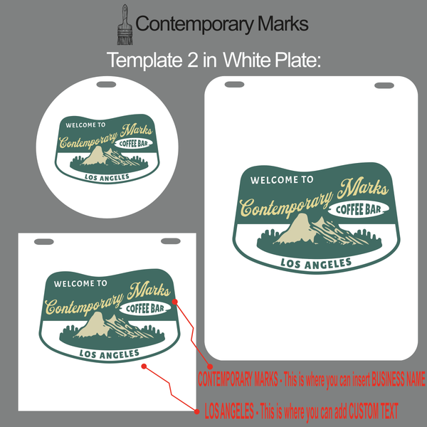Contemporary Marks pre-set templates catering for cafe in white metal board in 18x24