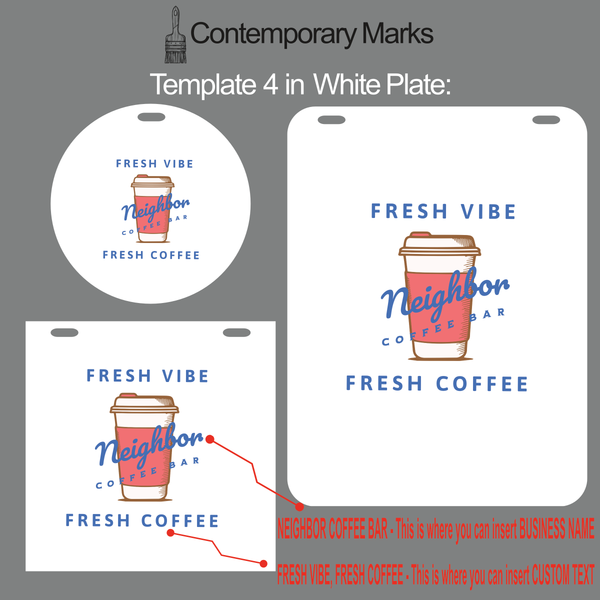 Contemporary Marks pre-set templates personalized minimalist design for coffee bar in white metal plate