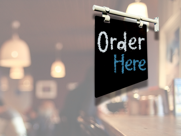 Projection metal sign for Order Here text