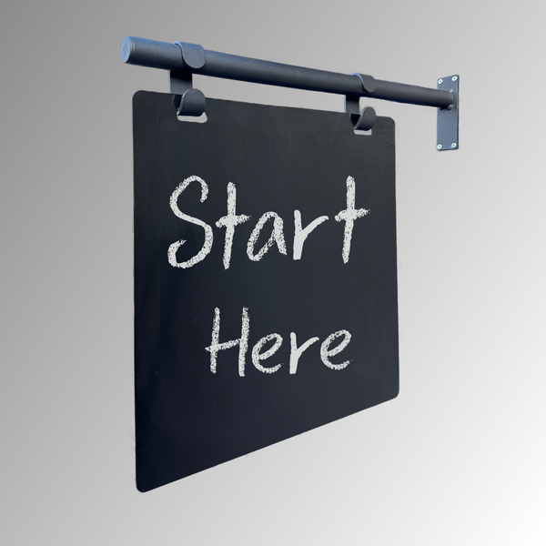 Contemporary Marks Hanging Chalkboard Blade Sign - Black Frame with Black Board