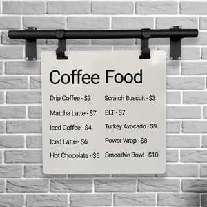 Contemporary Marks Wall Hanging Menu Sign in Black Frame with White Board