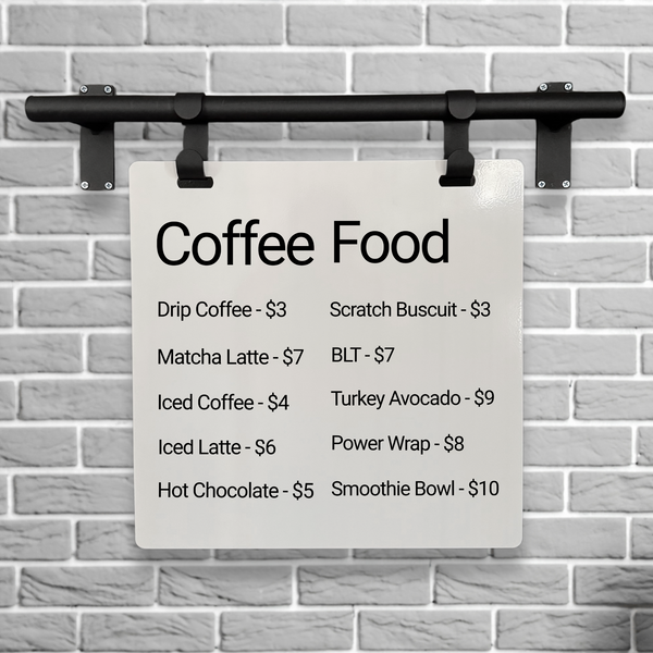 Contemporary Marks Wall Hanging Menu Sign in Black Frame with White Board