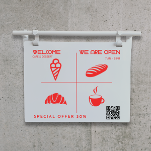 Contemporary Marks Landscape Hanging Menu Cafe Sign - White on White