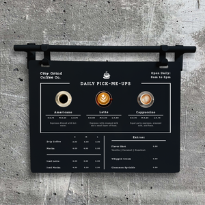 Contemporary Marks Landscape Hanging Menu Coffee Daily Sign - Black on Black
