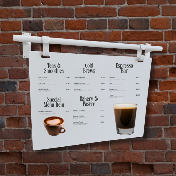 Contemporary Marks Landscape Hanging Menu Coffee Menu Sign- White on White