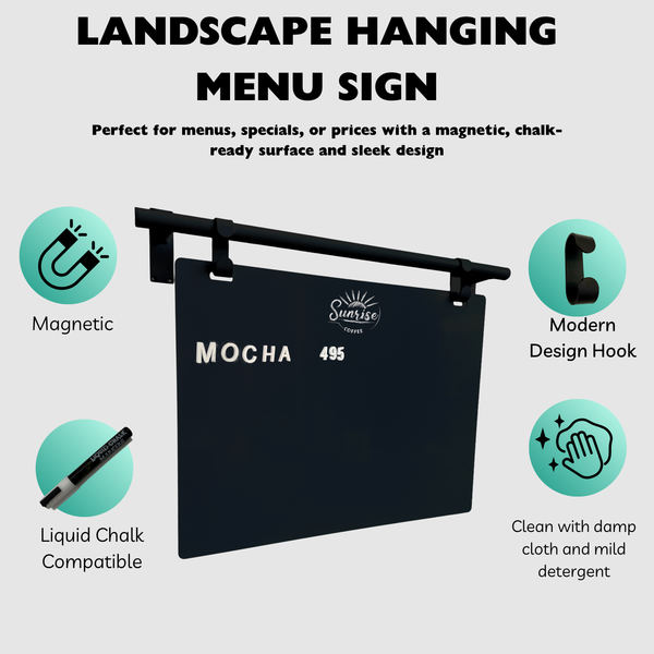 Modern Landscape Menu Board Product Features - Black Frame with Black Board