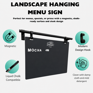 Modern Landscape Menu Board Product Features - Black Frame with Black Board