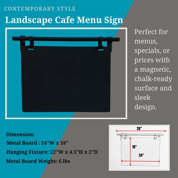 Contemporary Marks Landscape Minimalist Style Menu Sign Dimension Reference - Black Frame on Black Board