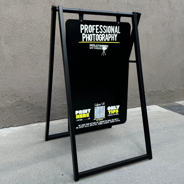 Large Metal 24x38 Sandwich Board with Doubled Sided Chalkboard Sign Black Frame with Black Board