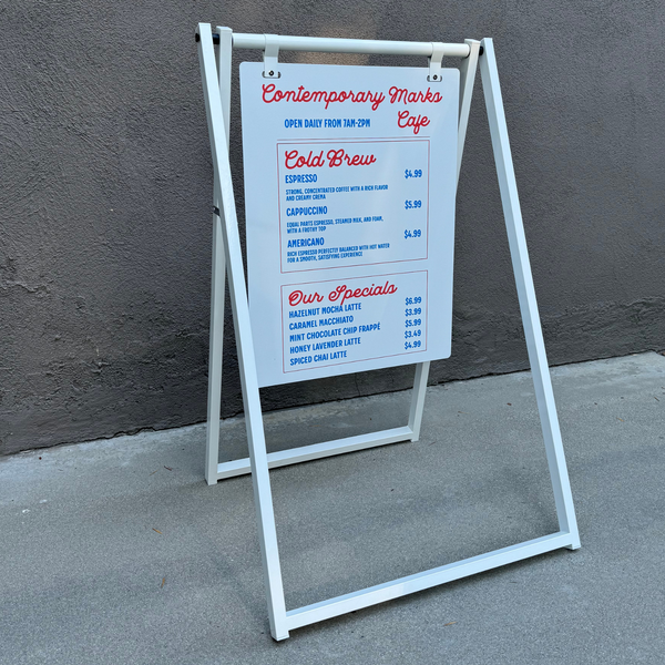 Modern Large Metal 24x38 Frame Magnetic Menu Board with Doubled Sided Chalkboard Sign White Frame with White Board