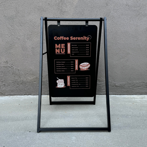 Modern Large Metal 24x38 Sandwich Magnetic Menu Board with Doubled Sided Chalkboard Sign Black Frame with Black Board