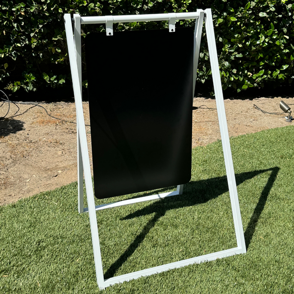 Large Metal 24x38 Sandwich Board Magnetic Surface Chalkboard Sign White Frame with Black Board