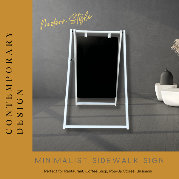 Minimalist Style A Frame Business Sign Product Highlight for White frame with Black Board